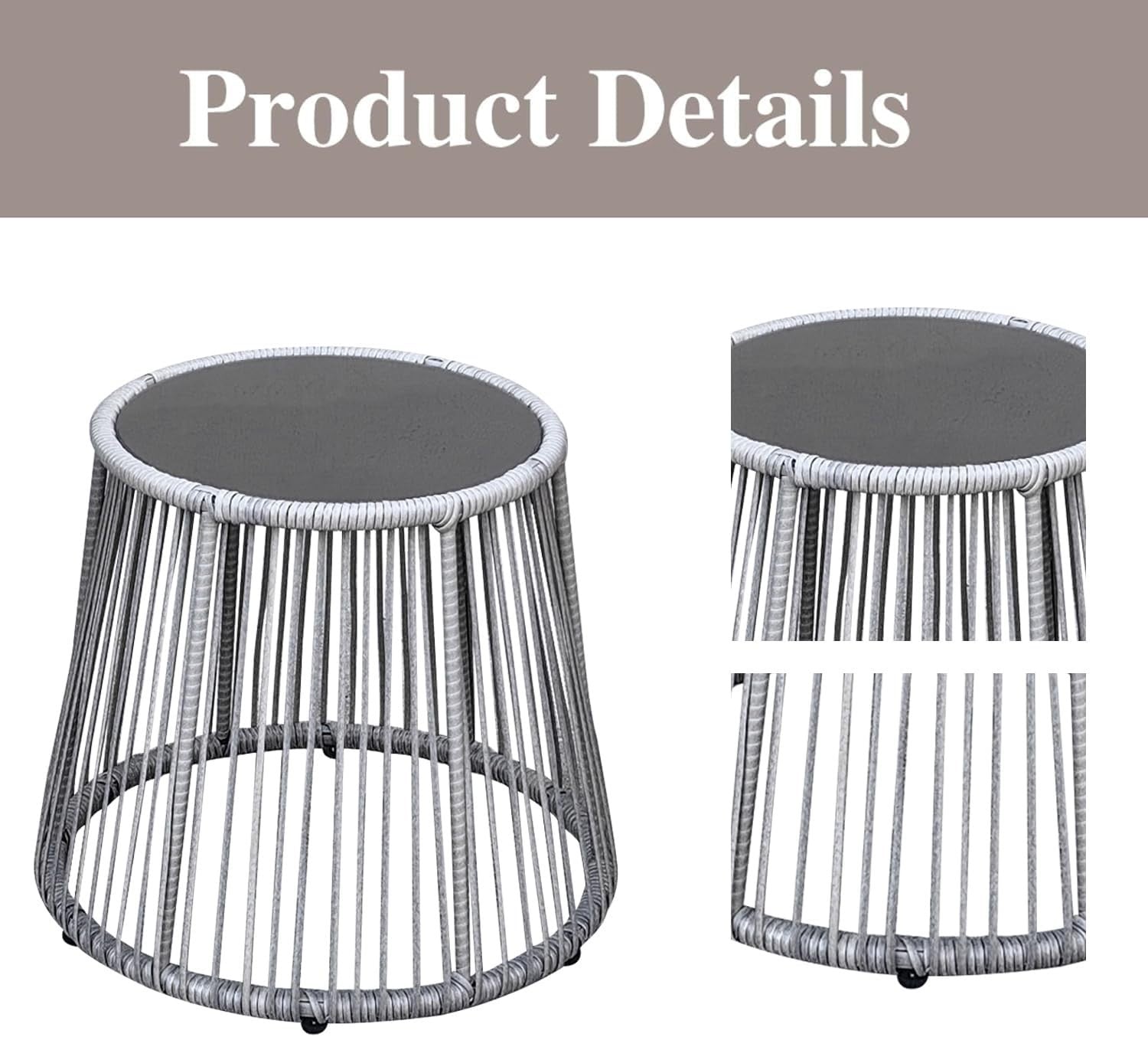 3 Piece Rattan Bistro Set Outdoor Chairs Glass Coffee Table Patio Balcony