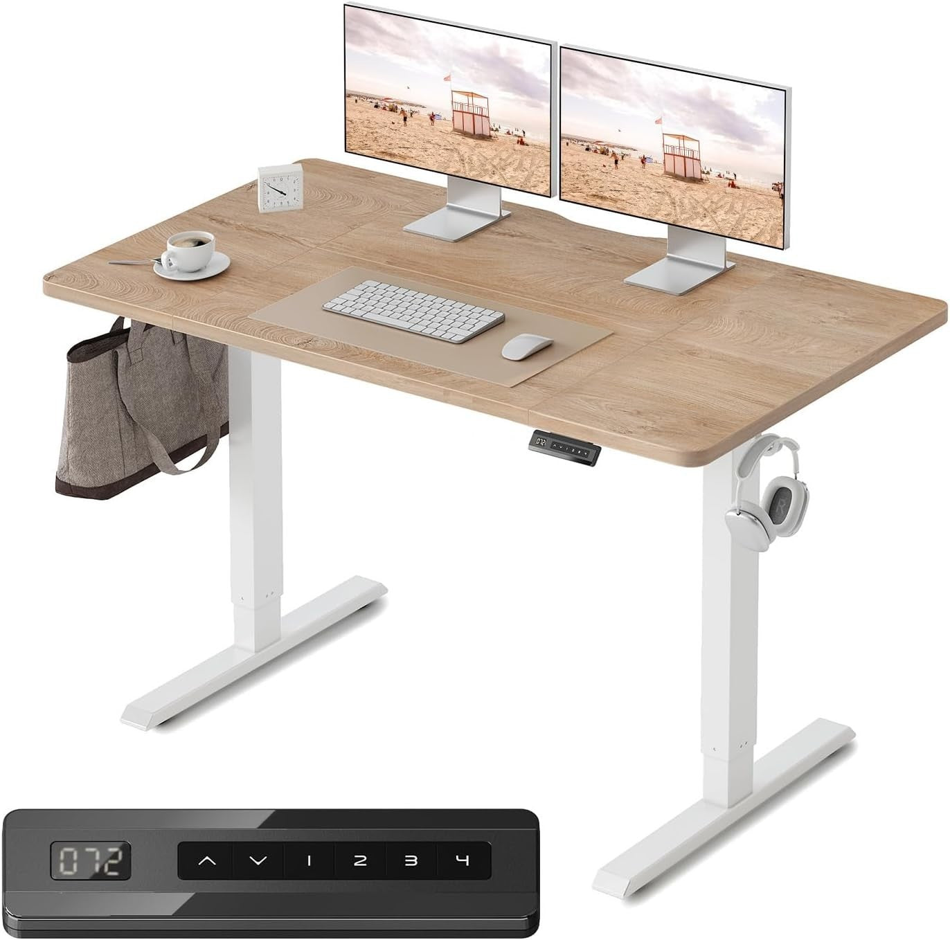 Electric Standing Desk 120x60cm Maple Top White Frame Adjustable Sit Stand