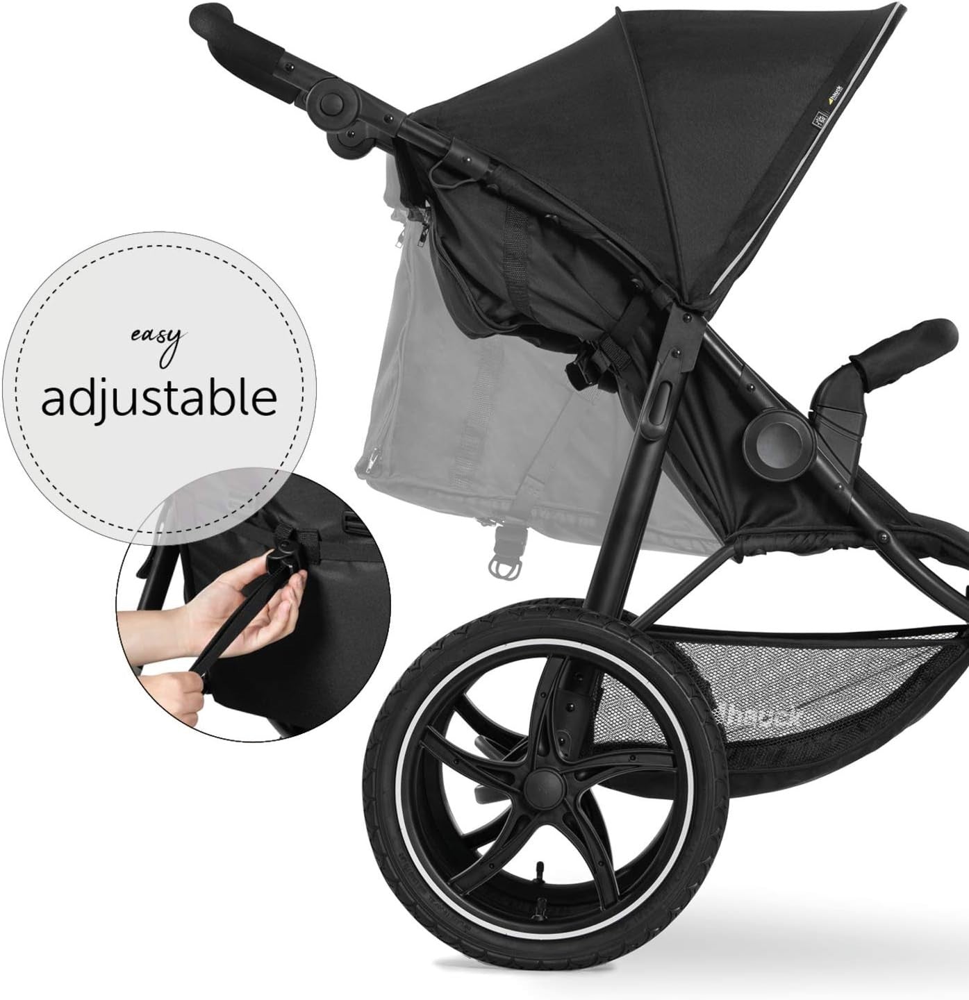 All Terrain Pushchair 3 Wheeler Air Tyre Stroller Reclining Seat UPF50+ Black