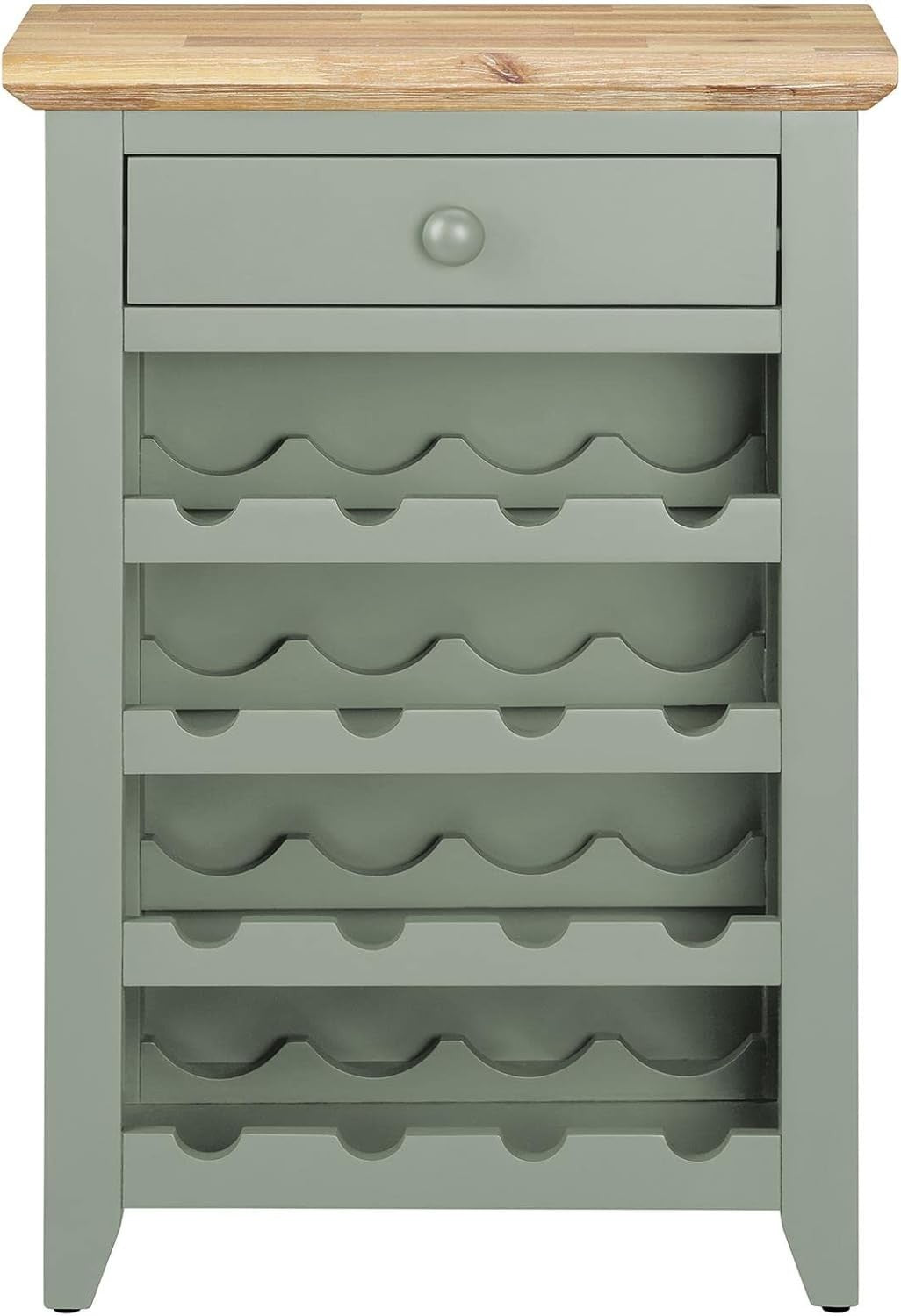 Sage Green Wine Rack Side Cabinet with Drawer | Holds 16 Bottles | Solid Wood