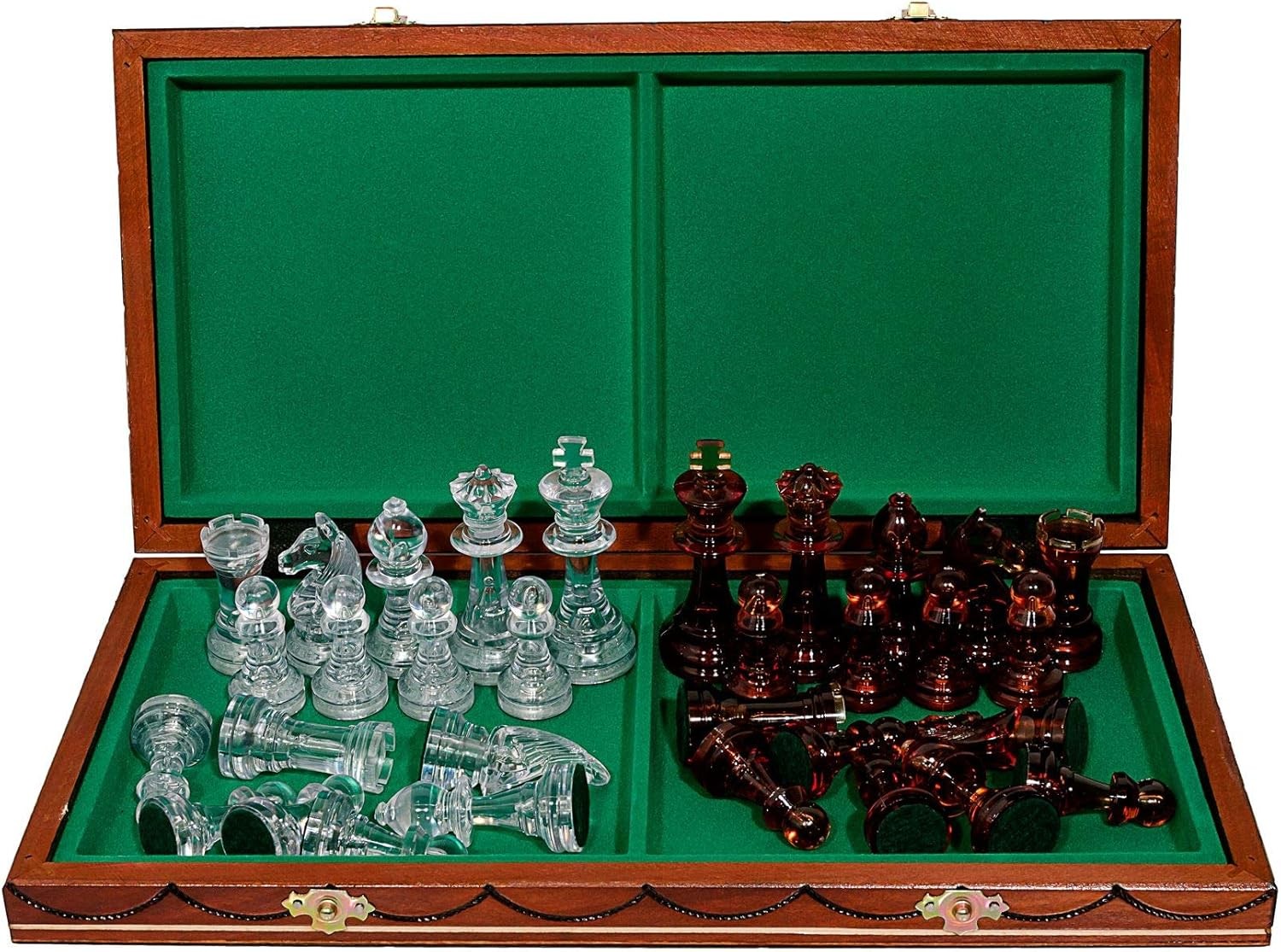 40cm Wooden Chess Set Amber Pieces | Foldable Board | Elegant Staunton Design