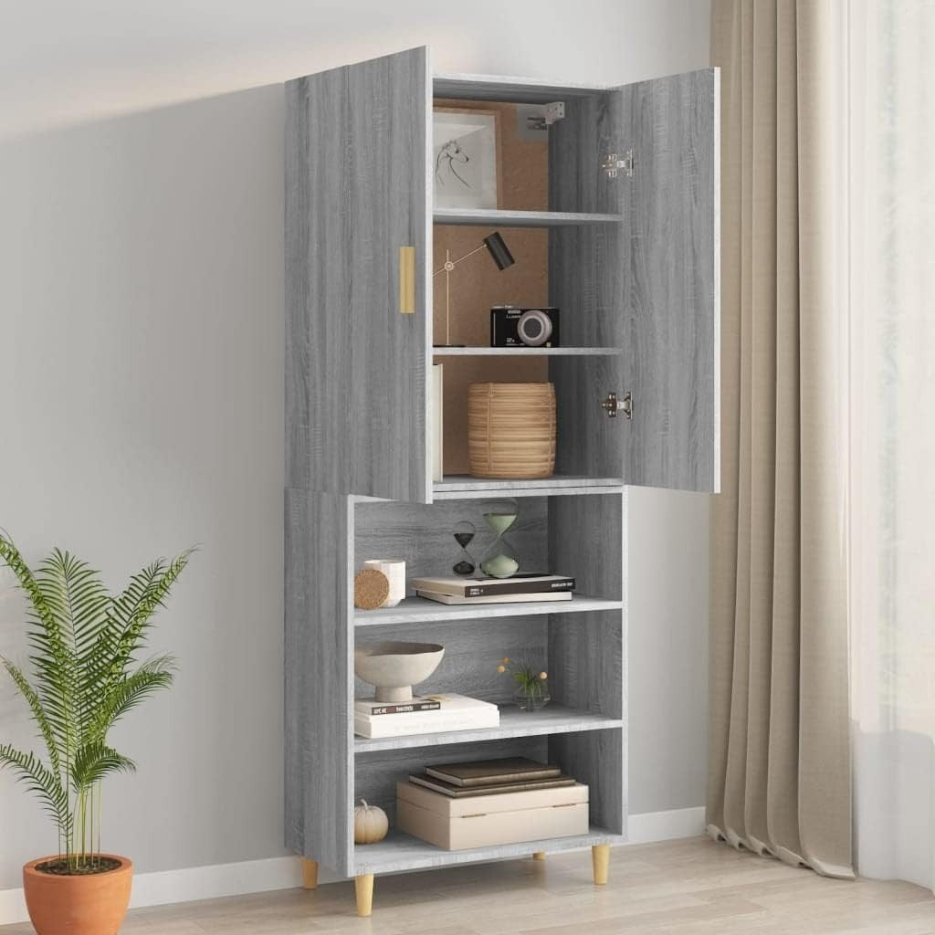 Grey Wall Cabinet Storage Unit with Doors, 3 Compartments, Modern Look.