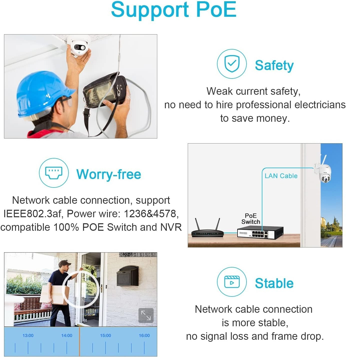 4G LTE Security Camera 2K PTZ CCTV No WiFi Auto Tracking PoE