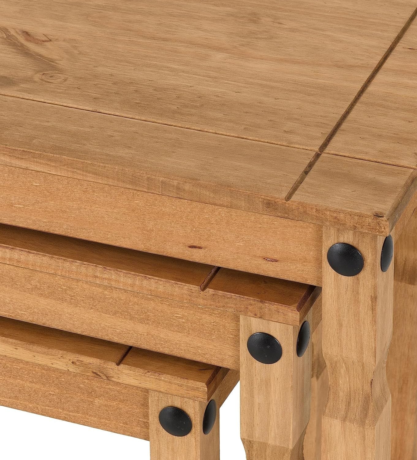 Set of 3 Distressed Pine End Tables Wood Nesting Side Living Room Furniture