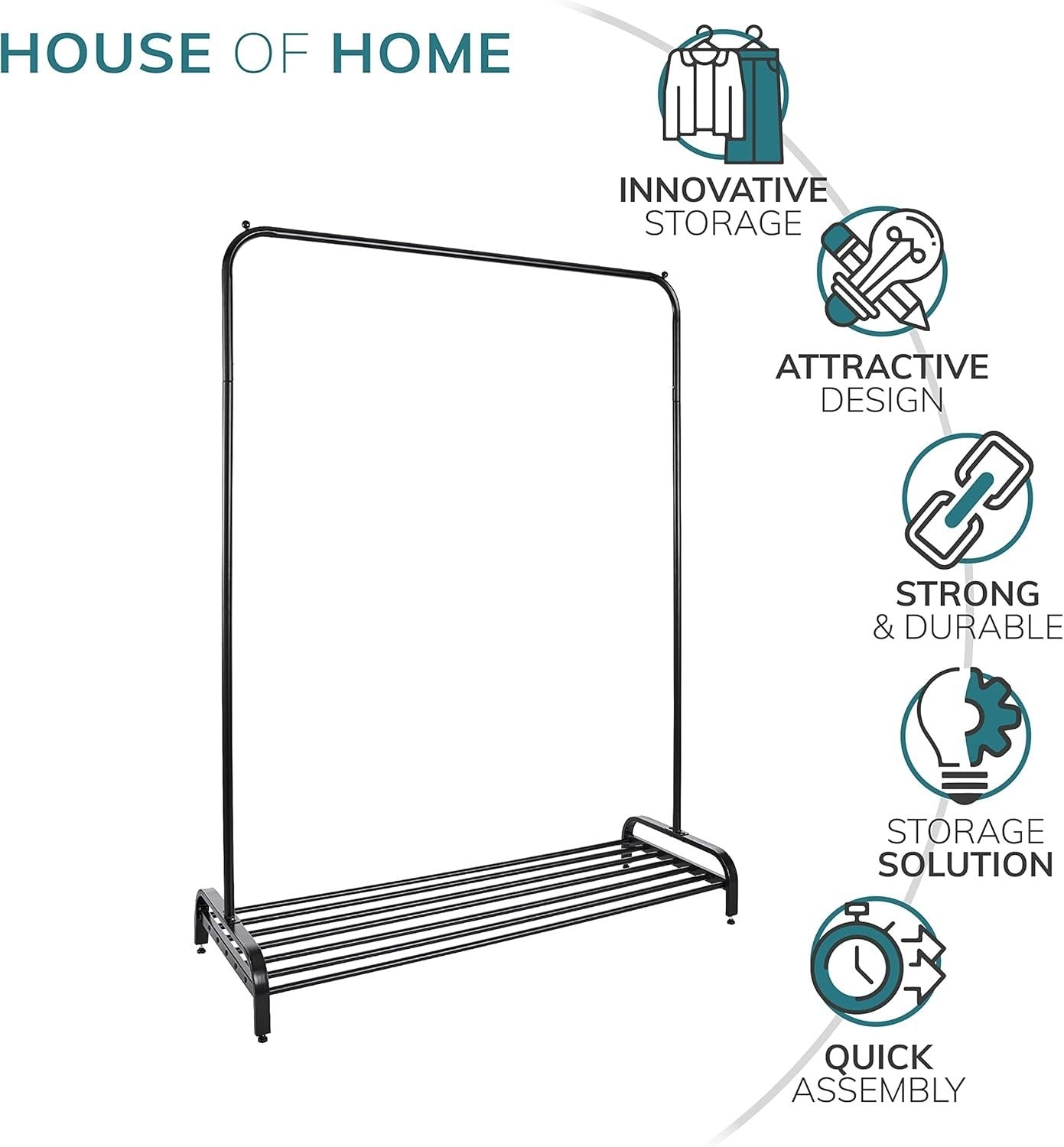 Heavy Duty Metal Clothes Rail with Shoe Rack Black 160cm
