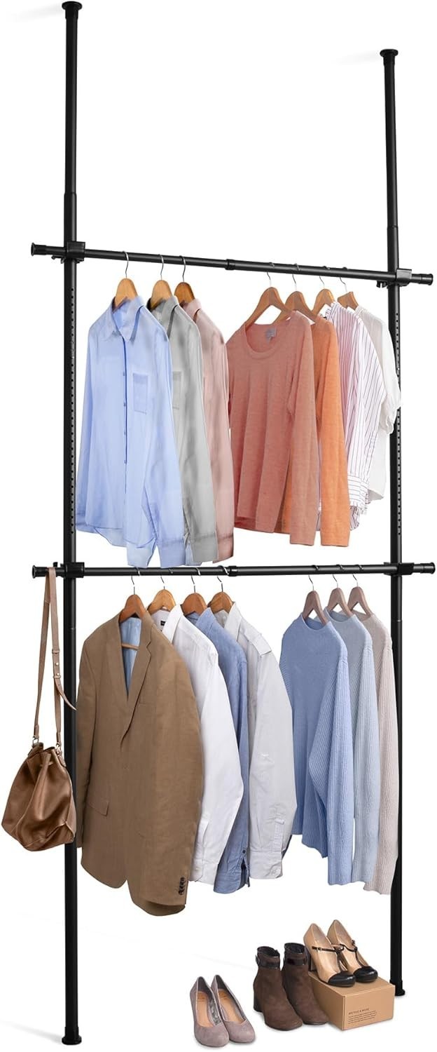 Telescopic Extendable Wardrobe Clothes Rail Black