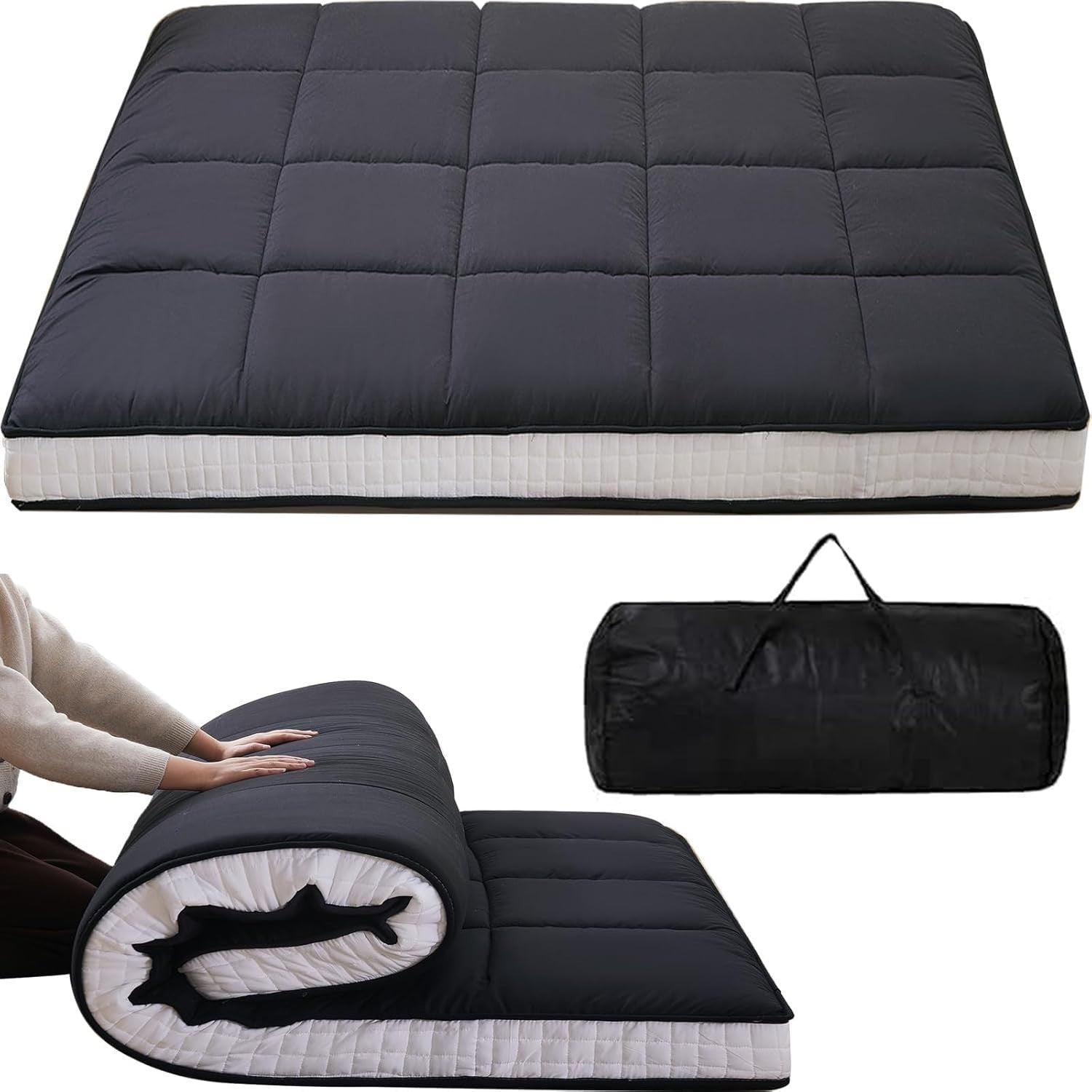10cm Thick Japanese Roll-Up Futon Mattress | Foldable Tatami Bed & Guest Mat