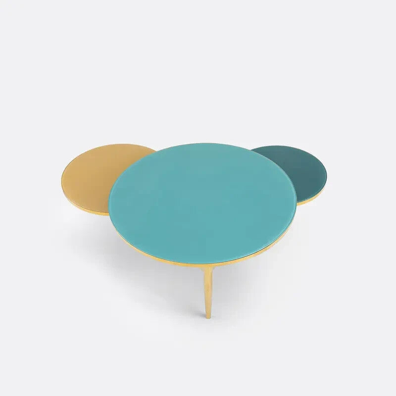 Triple Glass Coffee Table 108cm Tempered Modern Gold Legs Nesting Design