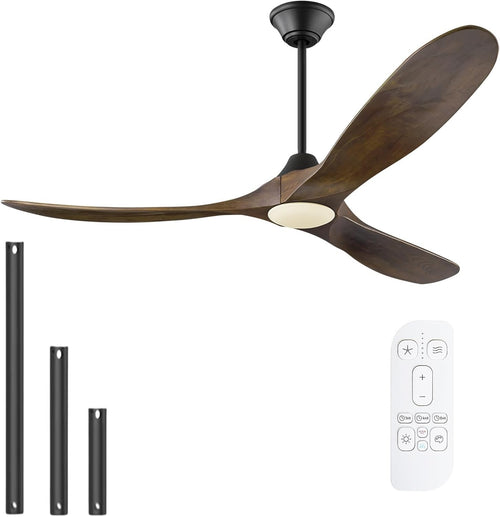 MSHENUED 52" Outdoor Ceiling Fan with Light, 3-Blade DC Motor, Black Walnut