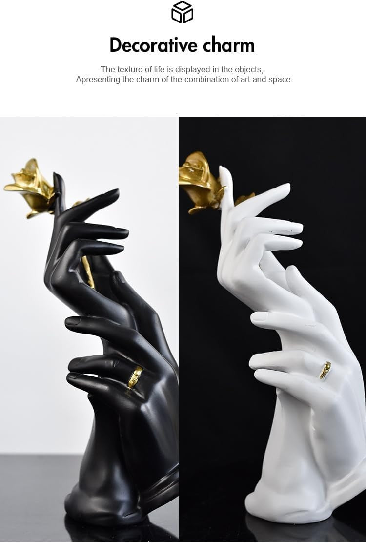White Hand-in-Hand Sculpture • Romantic Resin Couple Ornament • Elegant