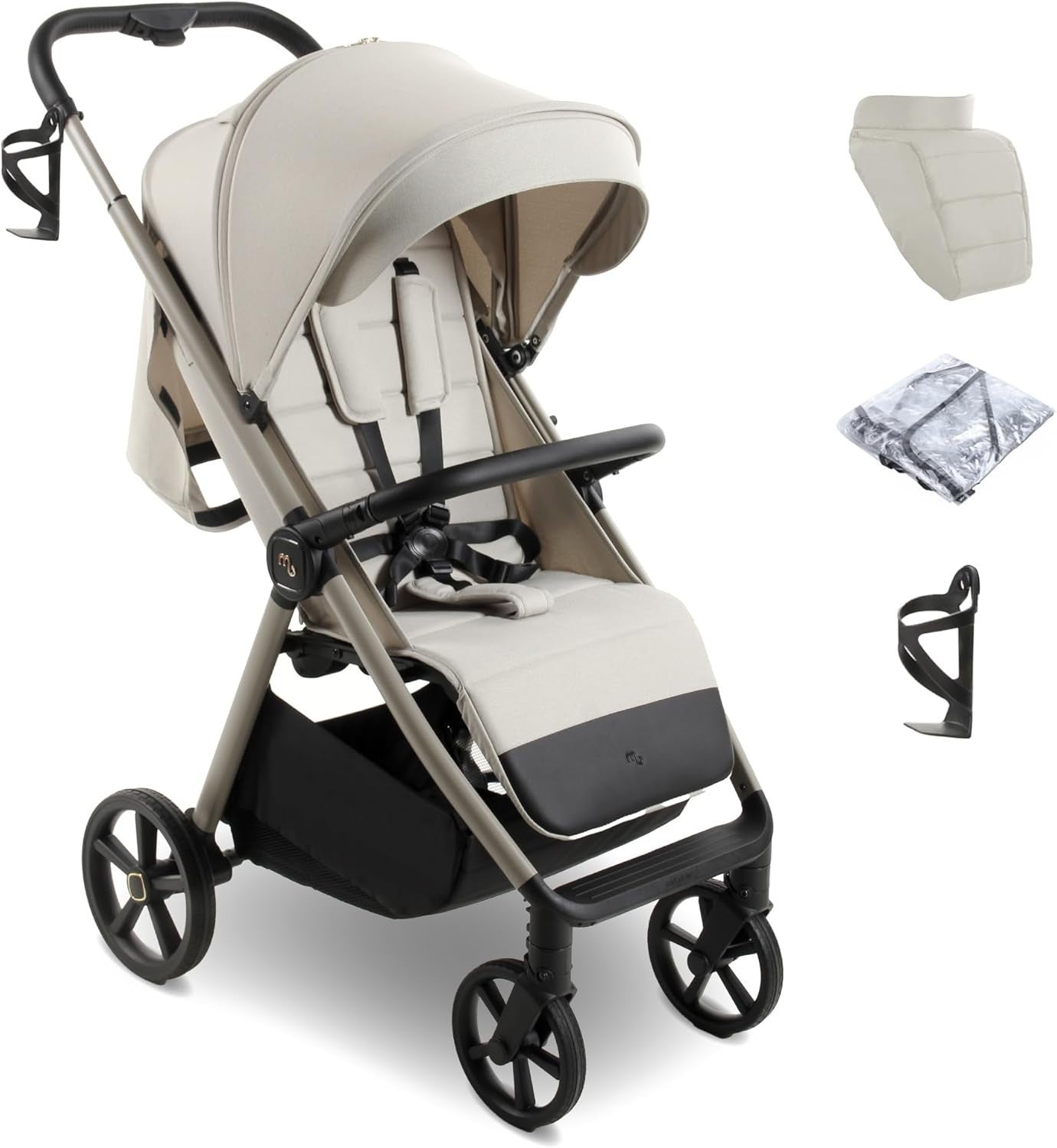 Compact Baby Pushchair Stroller From Birth to 22kg Foldable Ivory