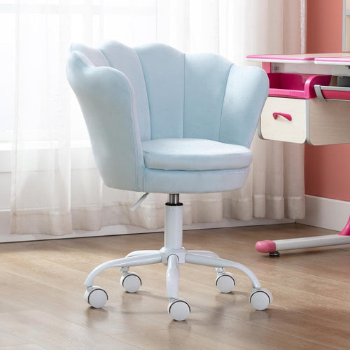 Kids Swivel Desk Chair Height Adjustable Velvet Upholstered Study Seat Blue