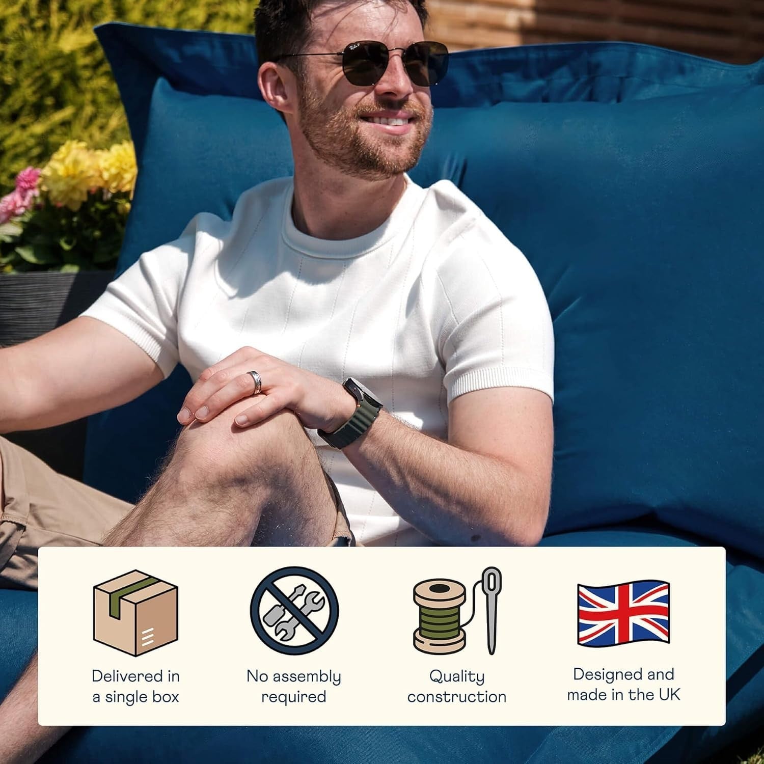 XXL Teal Outdoor Bean Bag Chair Waterproof 180x140cm Garden Floor Seat