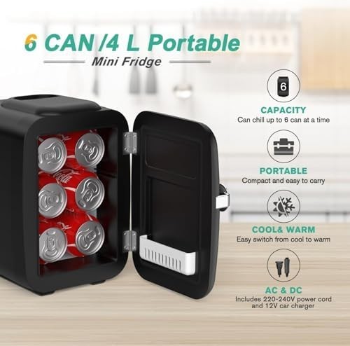 Portable Mini Fridge 4L Cooler & Warmer for Bedroom Office Car