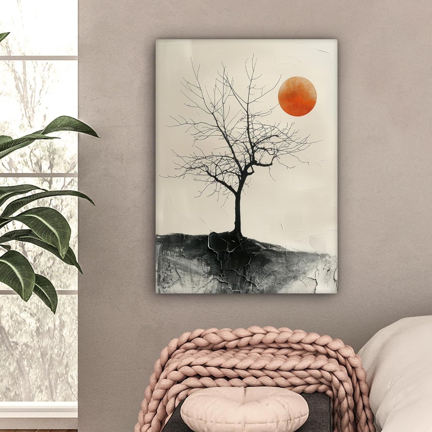 Tree Moon Canvas Wall Art 50x70cm Framed Modern Nature