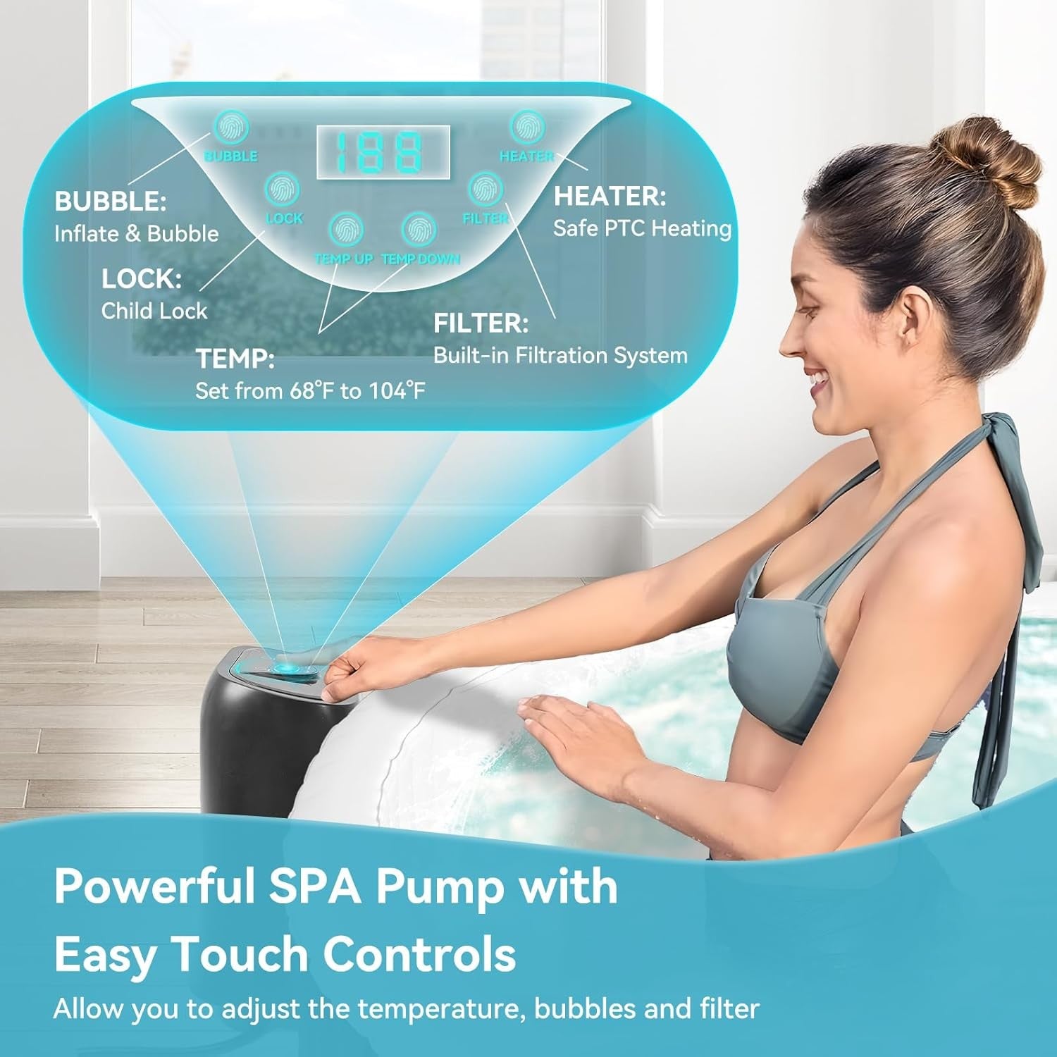 Inflatable Hot Tub Spa Heated LED Light Portable 2–4 Person Outdoor