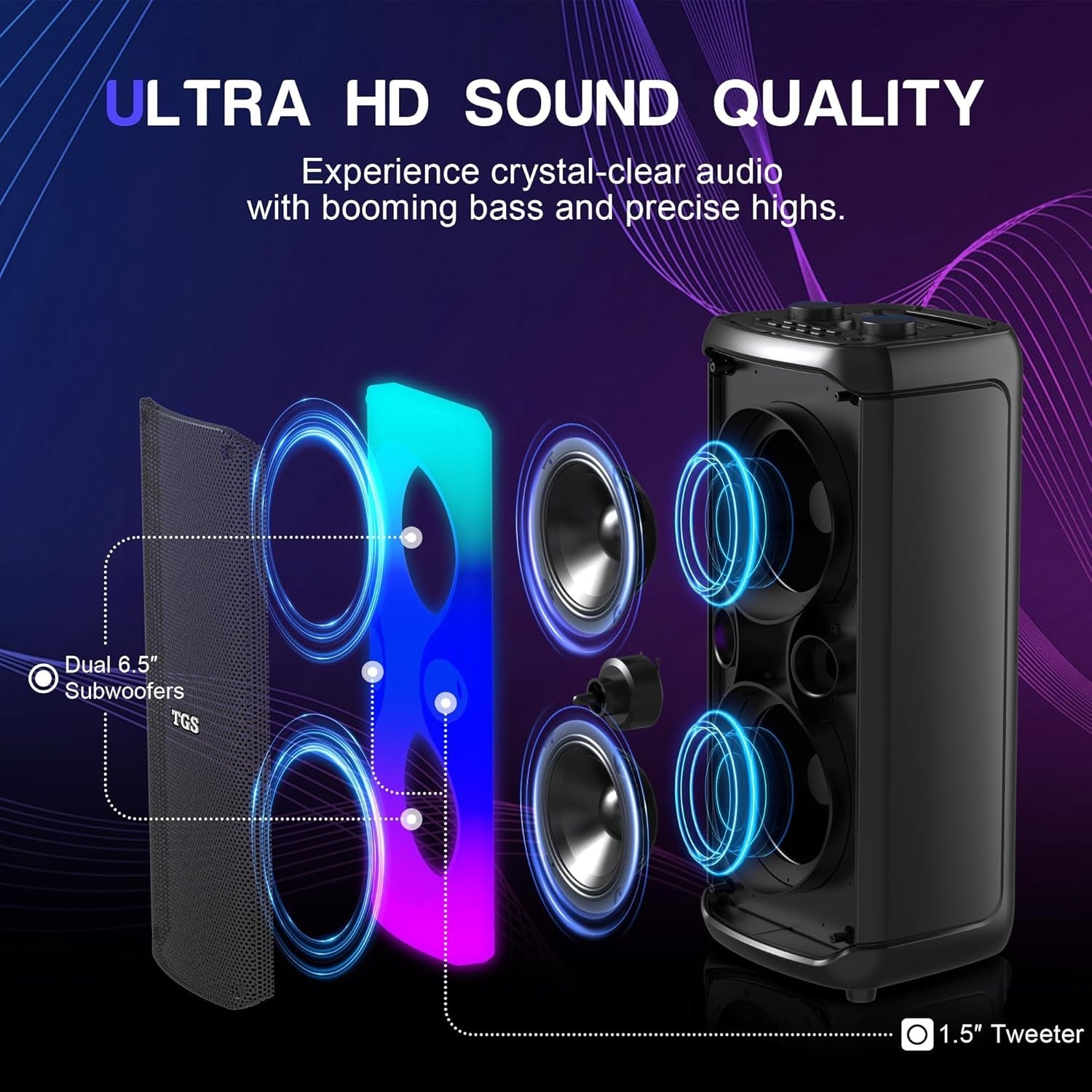 6.5" Dual Karaoke Machine 2 Wireless Mics Bluetooth PA Speaker LED Disco Lights