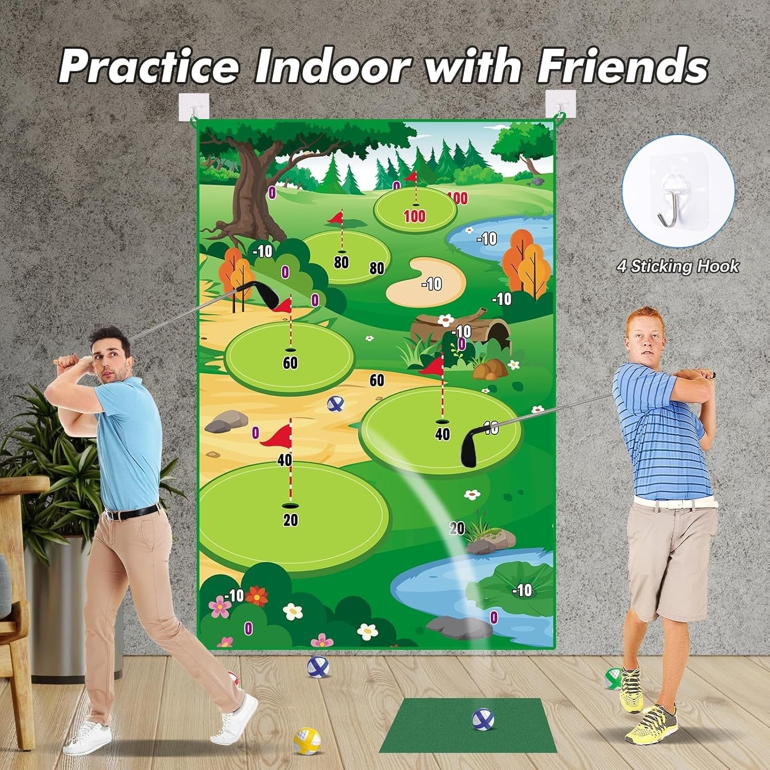 Golf Chipping Game Mat Set Indoor Outdoor Practice Kit Kids Adults