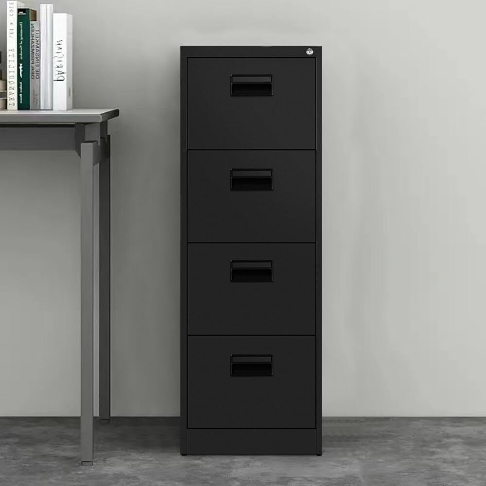 Black Metal Filing Cabinet 4 Drawer Lockable 132cm Office Storage