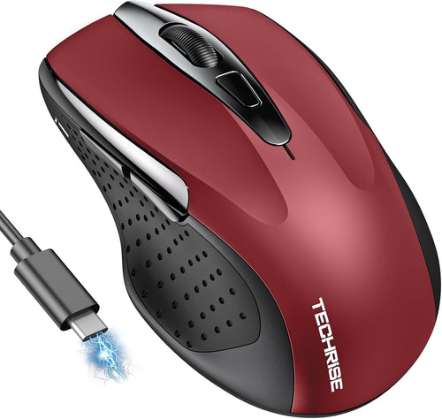 Silent Rechargeable Bluetooth Mouse 4800 DPI Ergonomic Red Wireless Laptop PC