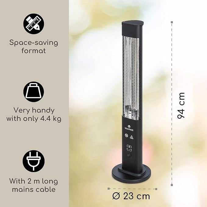 1200W Infrared Radiant Heater Tower Remote Control, Timer, Outdoor Safe