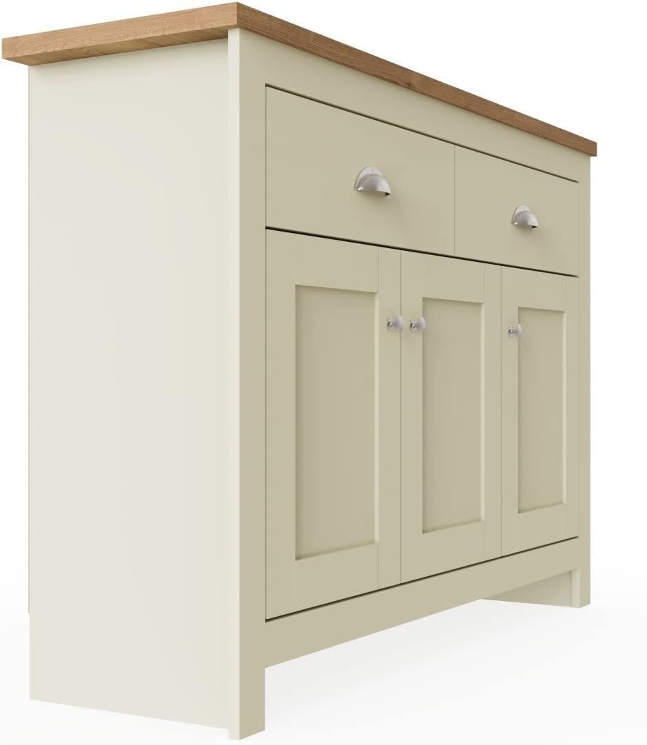 Cream Oak Sideboard 3 Doors 2 Drawers Buffet Storage Cabinet Durable Wood