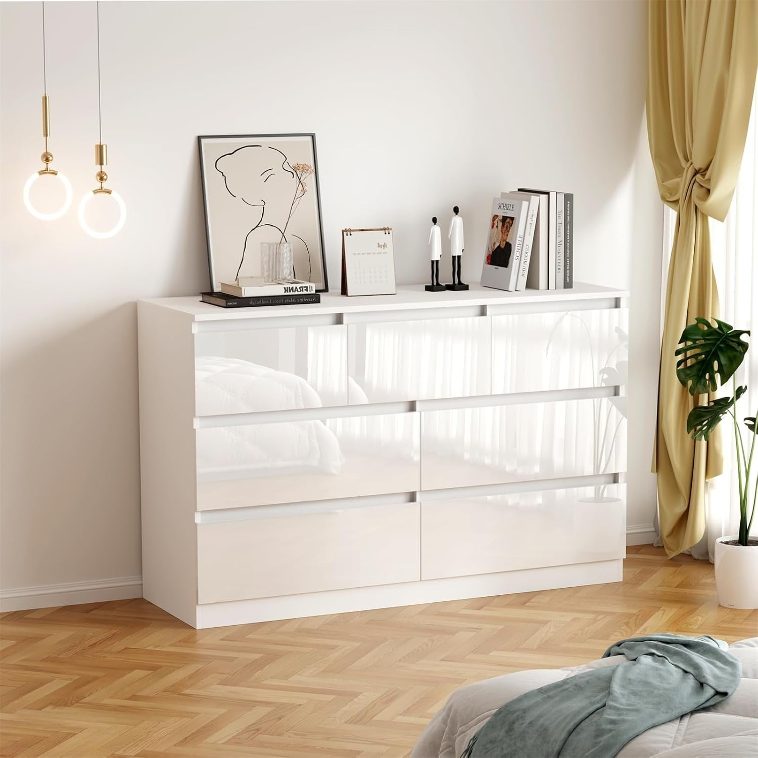 White Gloss 8 Drawer Chest Wide Tall Storage Cabinet for Bedroom Office