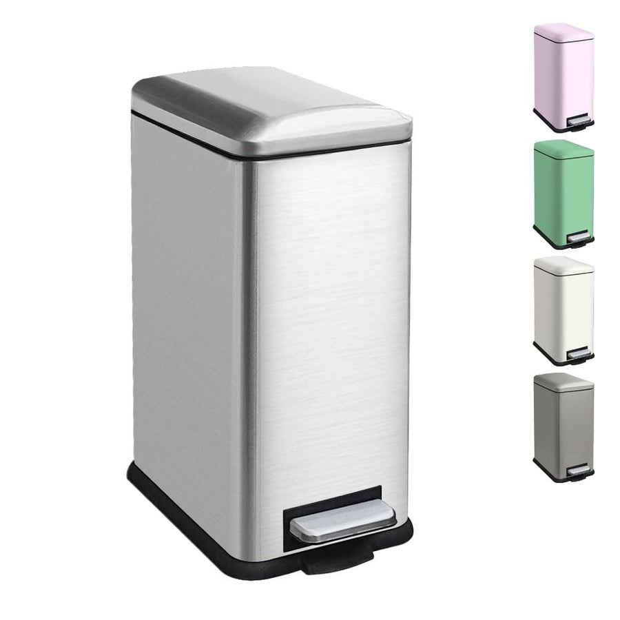 17L Stainless Steel Kitchen Pedal Bin Soft Close Lid Silver