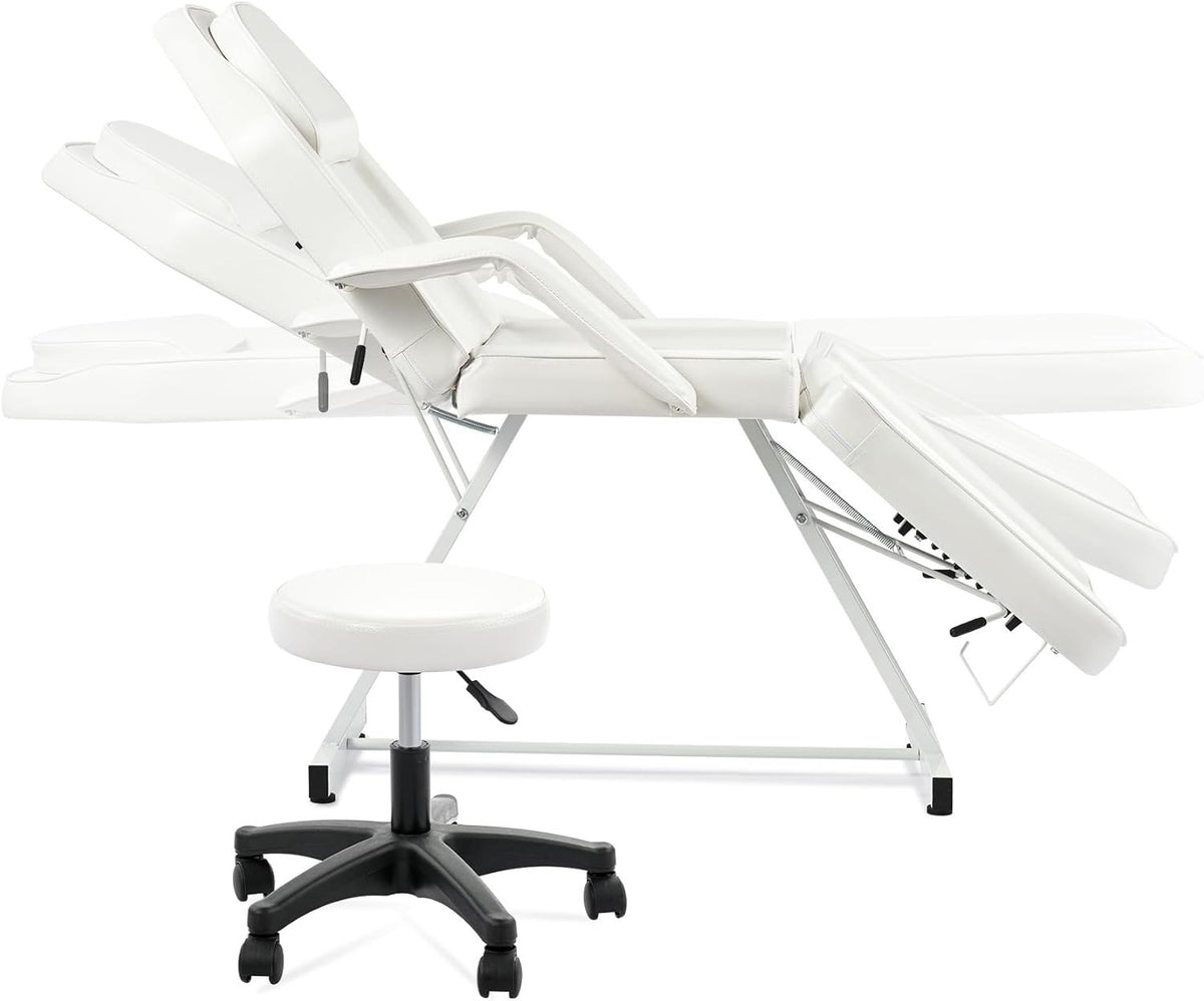 3 Section Folding Massage Table Adjustable Therapy Bed With Headrest Armrests