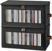 2 Pack DVD Storage Boxes with Zipper Lid Stackable Holds 100 DVDs
