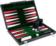 15” Backgammon Set Luxury Faux Leather Attache Case Green Travel Board