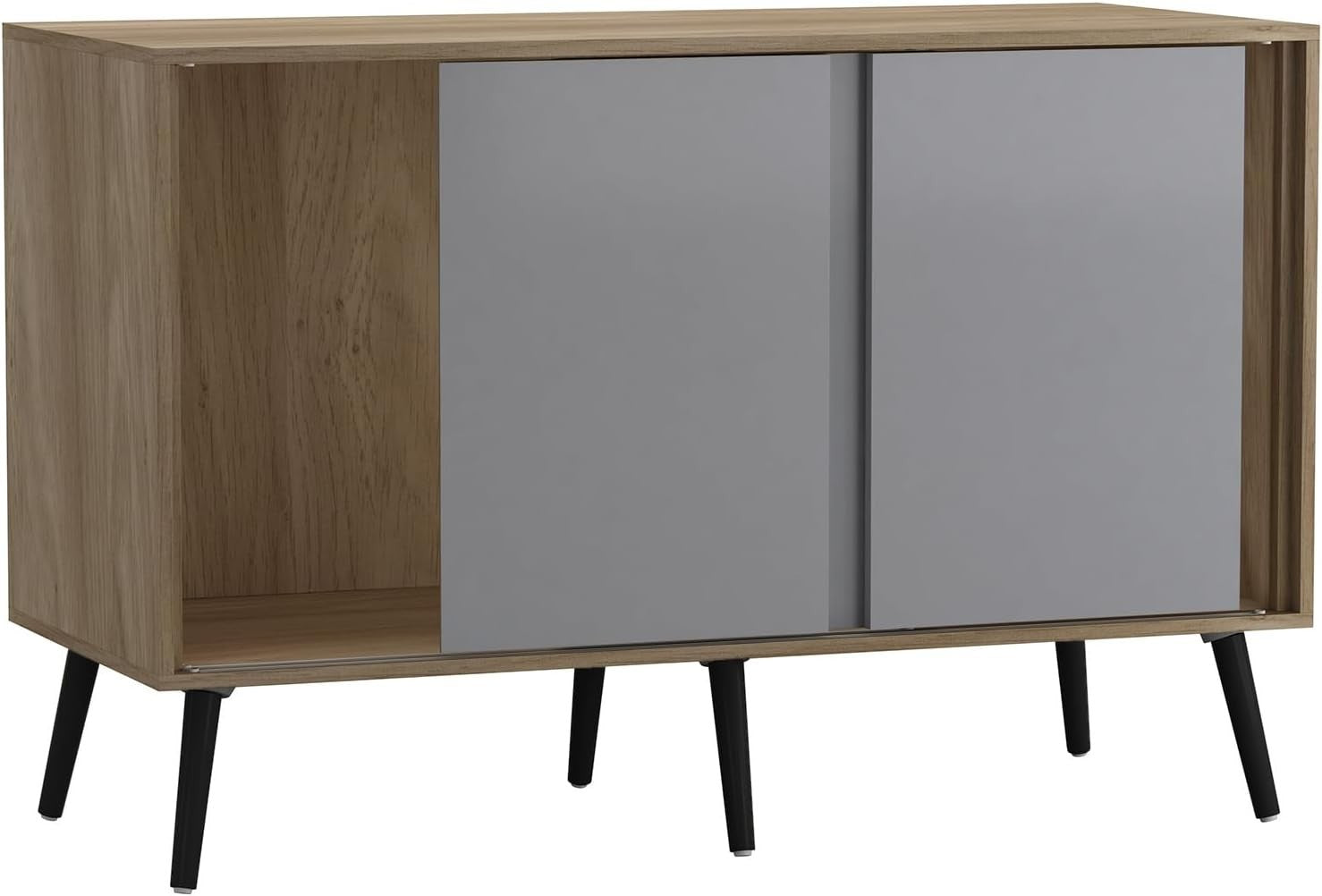 Oak Sideboard Cabinet Grey Sliding Doors Storage Unit Modern 3 Door