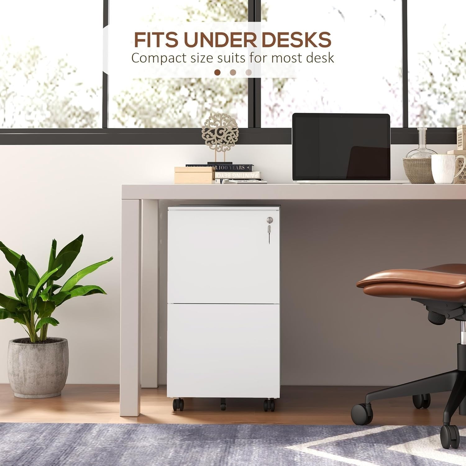 White 2 Drawer Lockable File Cabinet 37x43.5x67.5cm Steel