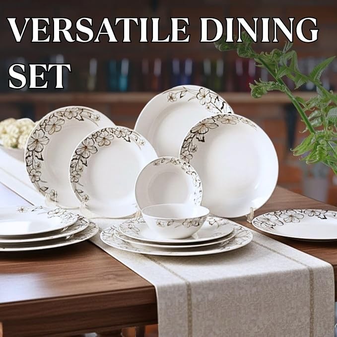 26pc Porcelain Dinner Set Floral Embossed Plates Bowls Service for 6