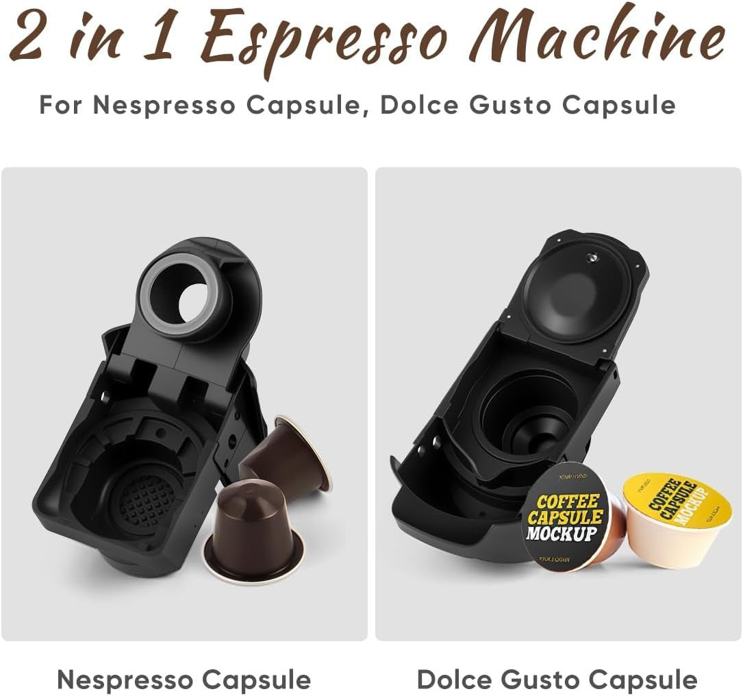 19Bar Pod Coffee Machine Compact 1450W Fast Heat-Up Dual Pod System Black