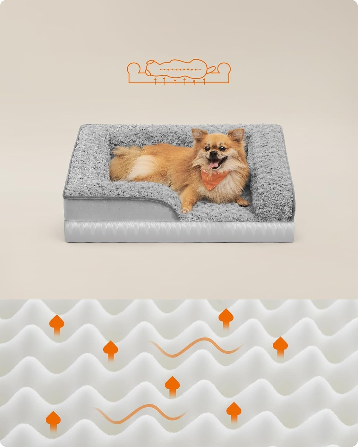 Orthopedic Dog Sofa Bed 71x58cm Memory Foam Washable Grey