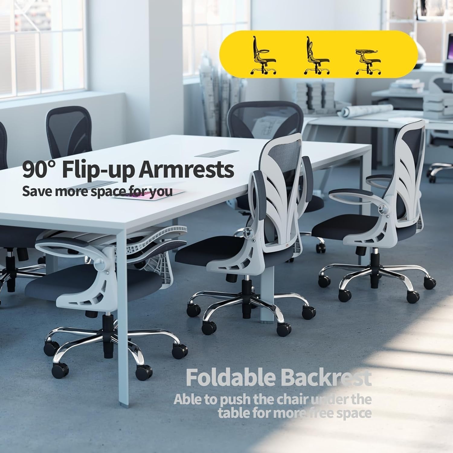 Ergonomic Folding Office Chair Mesh Back Lumbar Support Wide Seat White