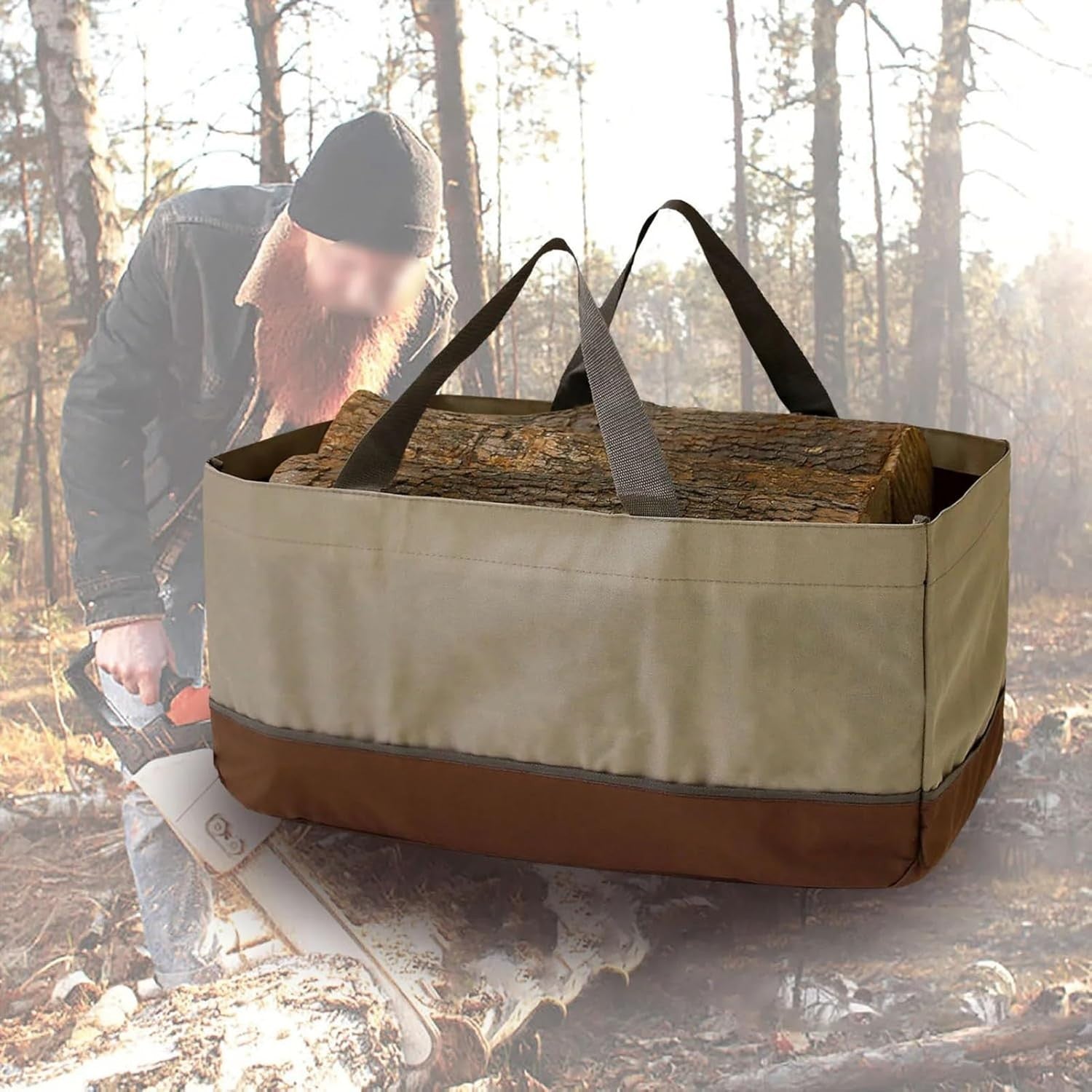 Firewood Carrier Tote Bag Heavy Duty Waxed Canvas Logs Holder 100x10x10mm