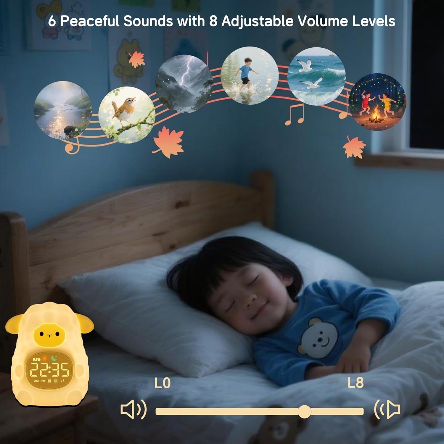Kids Sheep Alarm Clock Night Light Sleep Trainer White Noise Lamp