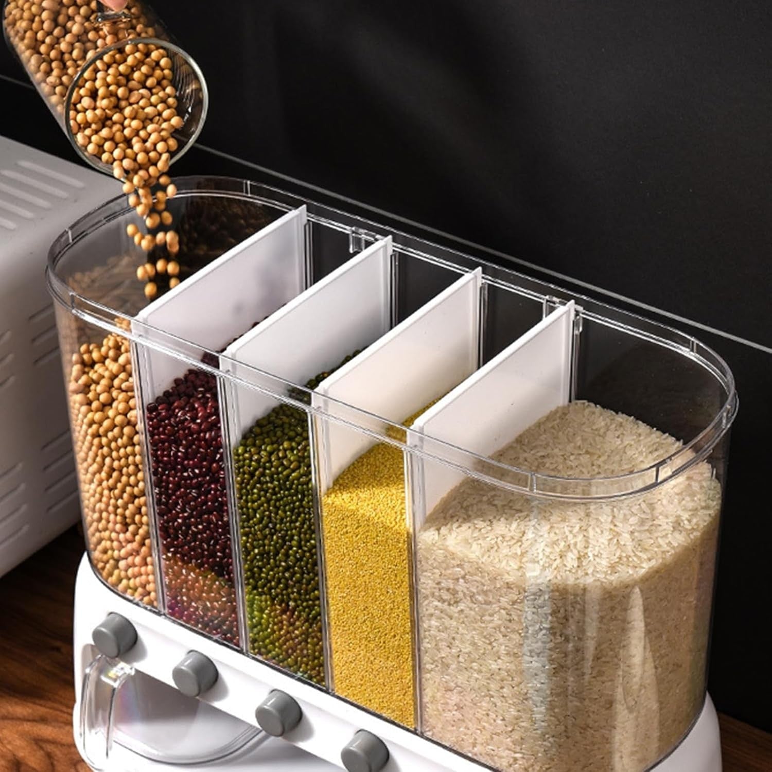 12L Wall Mounted Grain Dispenser 5 Grid Rice Cereal Storage Container
