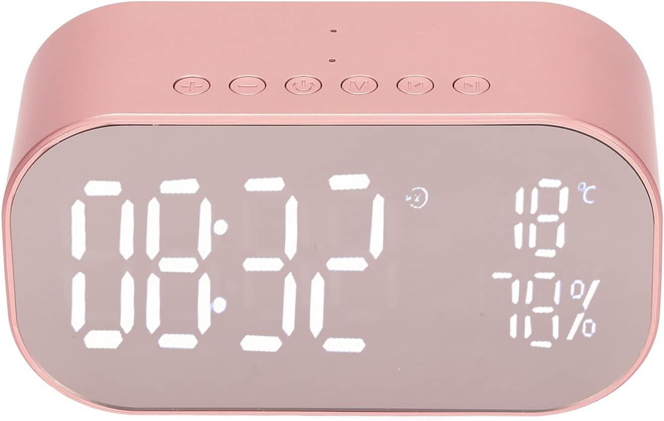 Digital Alarm Clock Radio Bluetooth Speaker FM Thermometer Rose Gold