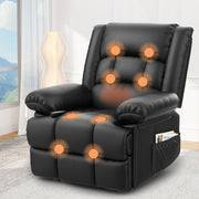 Manual Recliner Chair Massage Heat 135° Recline Footrest Dual Pockets Black