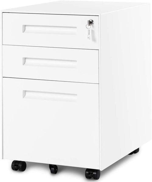 Metal Mobile Filing Cabinet 3 Drawer Lockable Under Desk Office Storage