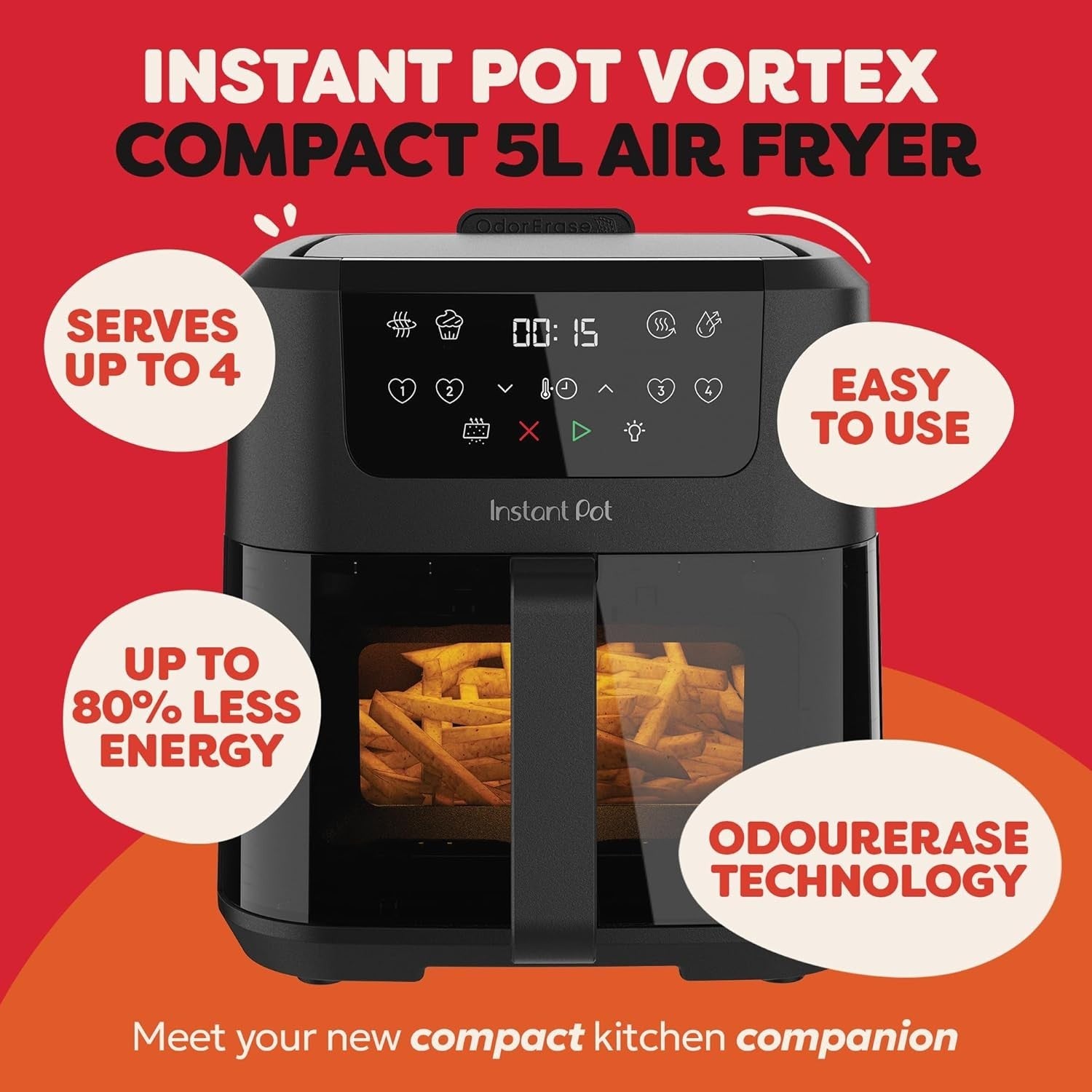 5L Digital Air Fryer Compact Window Rapid Cook 4-in-1 Bake Reheat Dehydrate