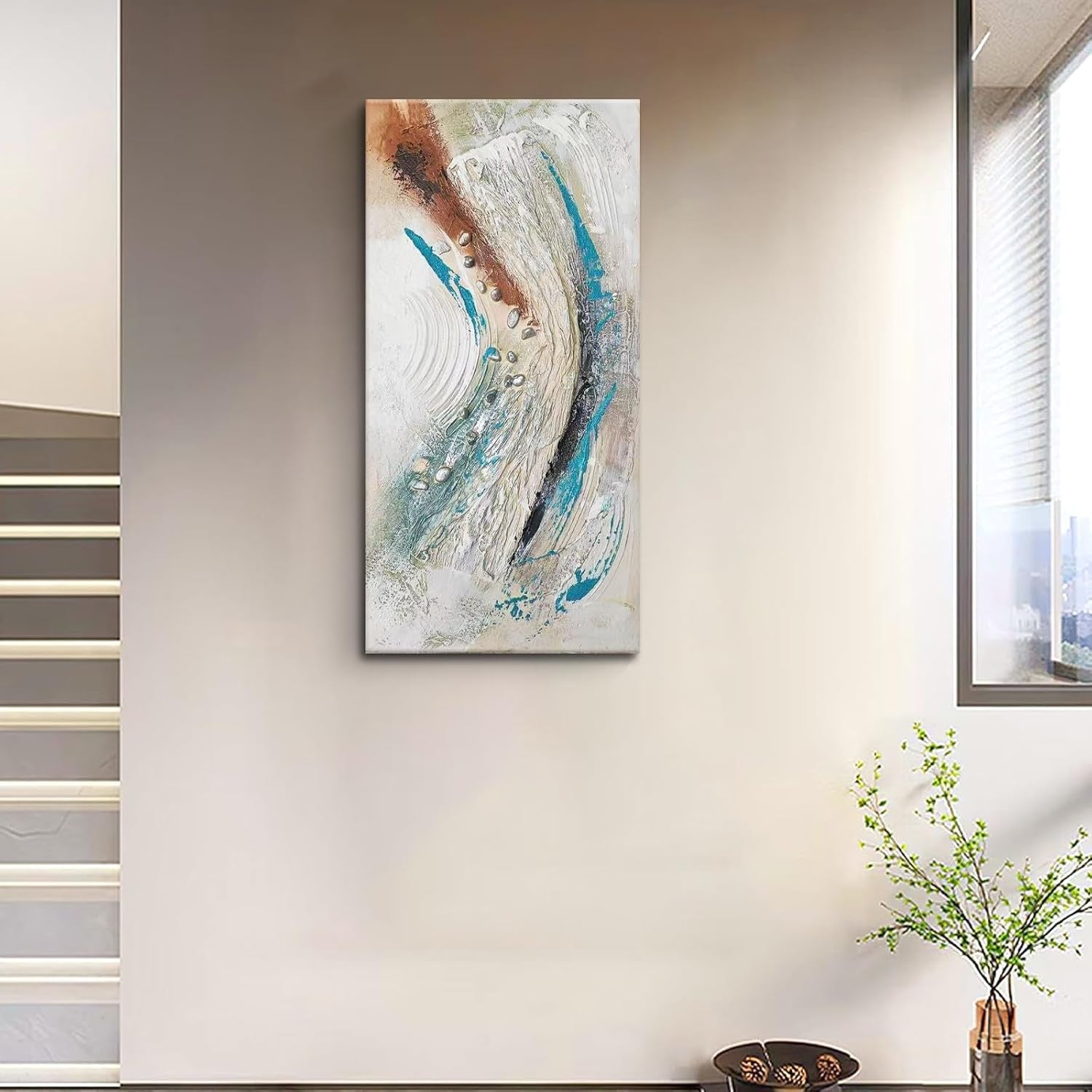 Framed Abstract Canvas Wall Art Blue Grey White 3D 30x60cm