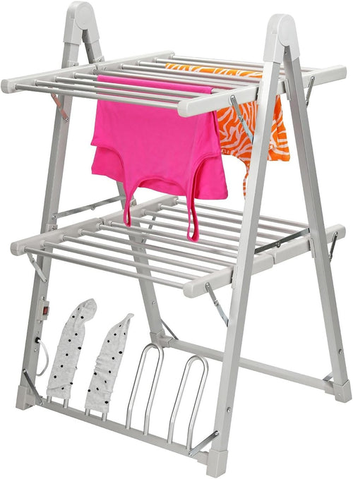 2 Tier Heated Clothes Airer Electric A Frame Folding Indoor Drying Rack 20 Rail