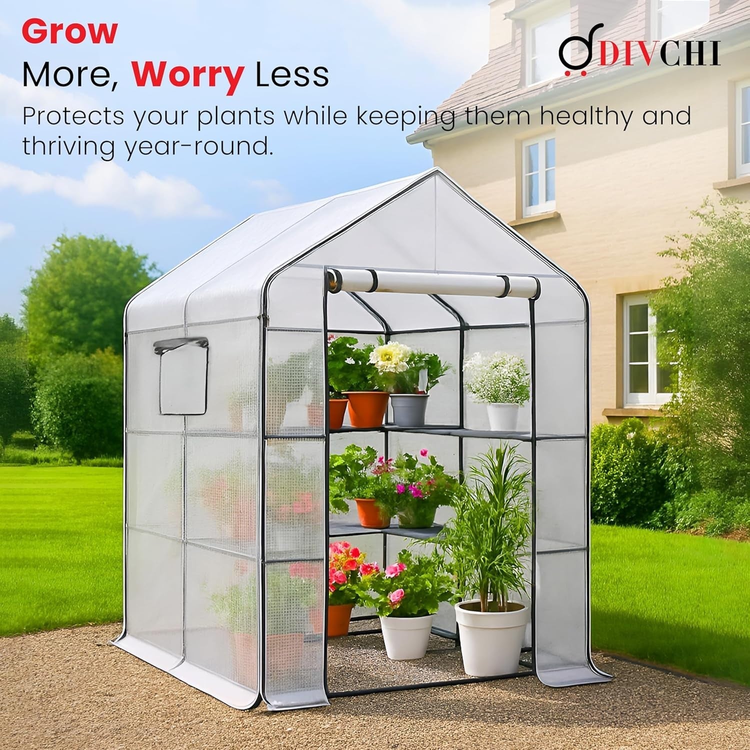 Walk-In Greenhouse 3 Tier 6 Shelves | Heavy Duty PVC Garden Growhouse