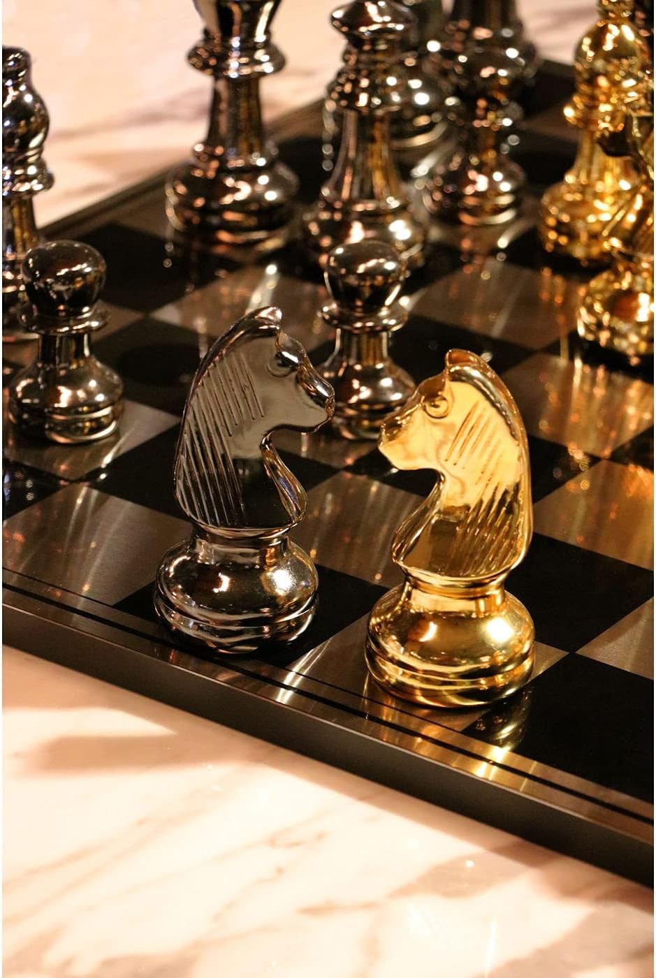Luxury Metallic Gold & Silver Chess Set 60cm – Premium Decorative Board Game