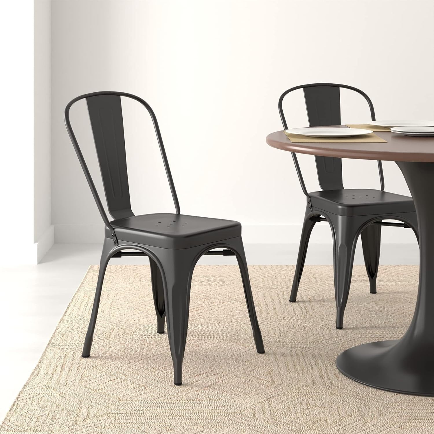 Set of 4 Black Metal Dining Chairs Stackable Indoor Outdoor