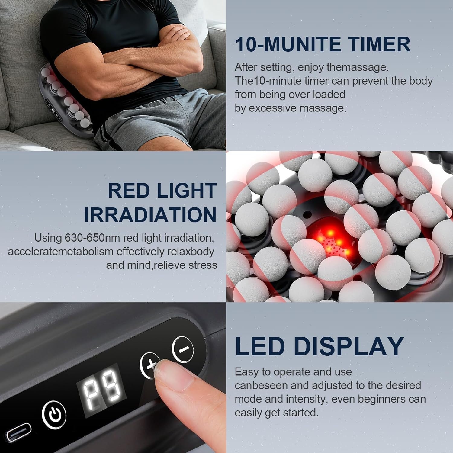 42 Head Deep Tissue Massage Gun Full Body Muscle Relief LCD Red Light